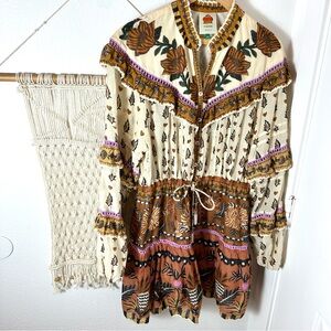 Farm Rio Brown Fall Ruffle Bohemian Chic Ainika Ruffled Mini Dress Anthropologie